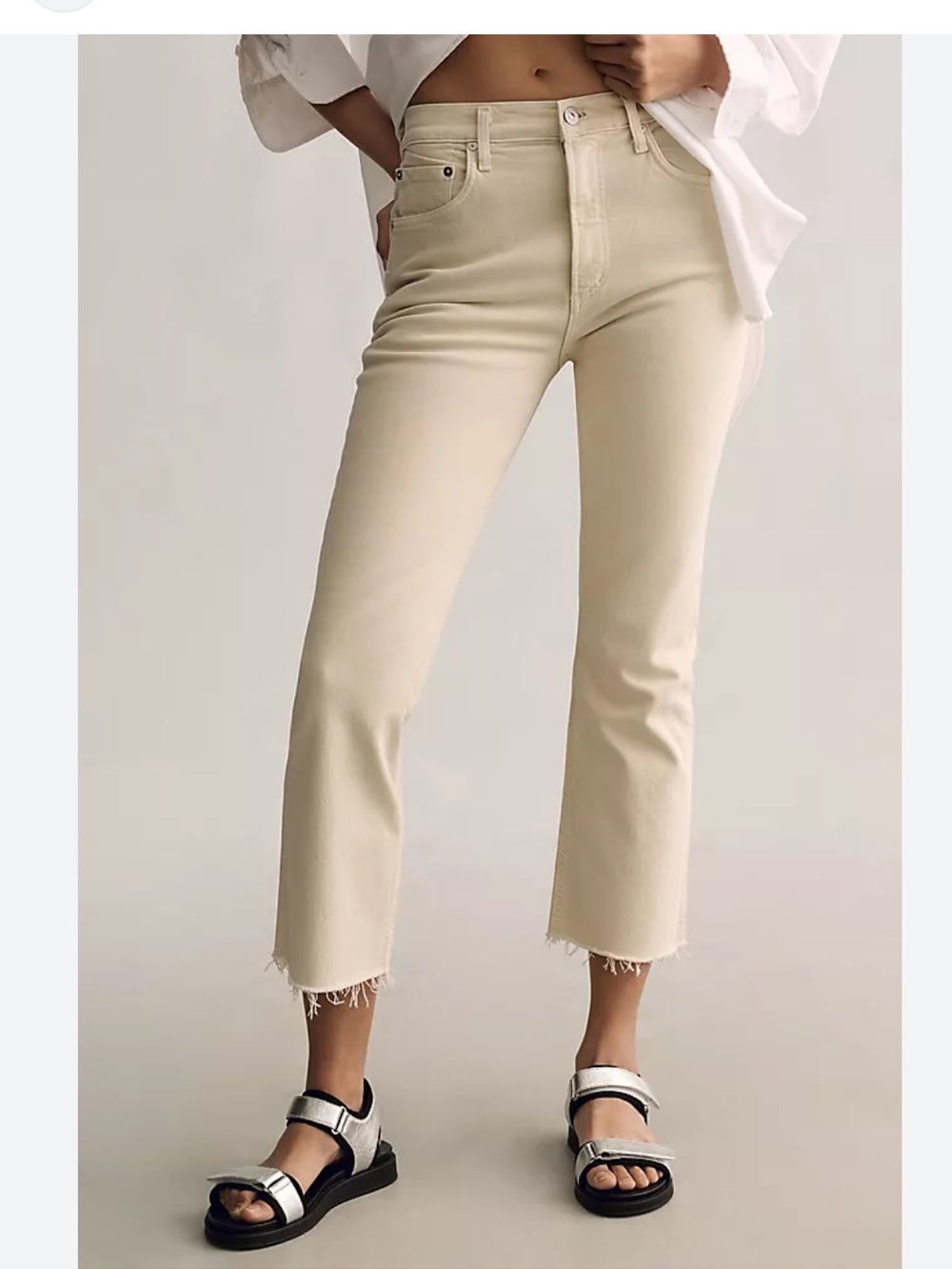 Citizens Of Humanity Isola Crop Jeans in Light Cream with Raw Hem